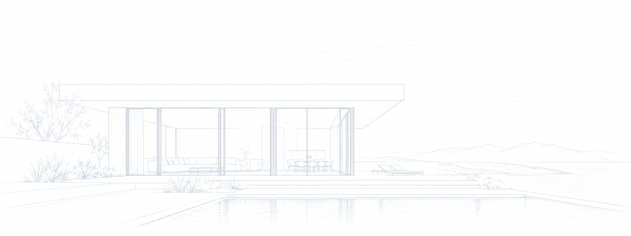 Esquisse architecturale d’une maison contemporaine et de sa piscine